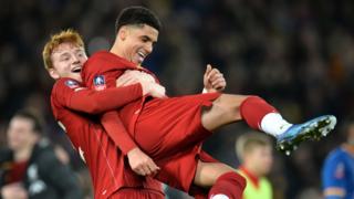 Liverpool's players celebrate beating Shrewsbury in the FA Cup