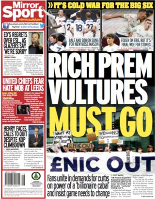 The Mirror focuses once more on the European Super League fall out