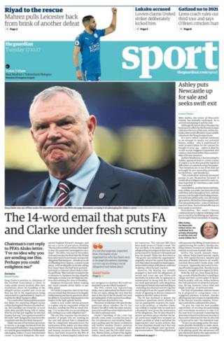 Guardian sport section on Tuesday