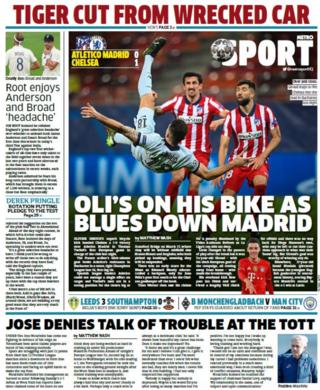 Wednesday's back pages: Metro - 'Oli's on his bike as Blues down Madrid'