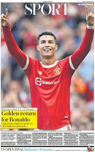 La première page de la section sportive du Sunday Telegraph