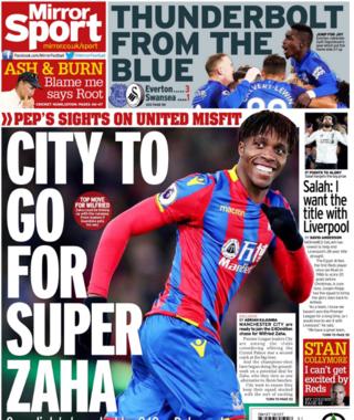 The Daily Mirror links Wilfried Zaha to Manchester City