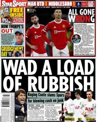 Back page of the Daily Star on 5 February 2022