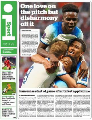 The back page of The i Newspaper