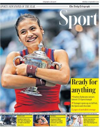 The front page of the Daily Telegraph sports section