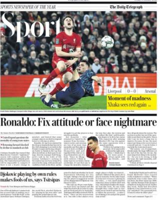 The Telegraph features a story on Cristian Ronaldo offering a warning to Manchester United's young talents