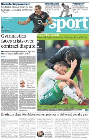 Guardian sport section on Monday