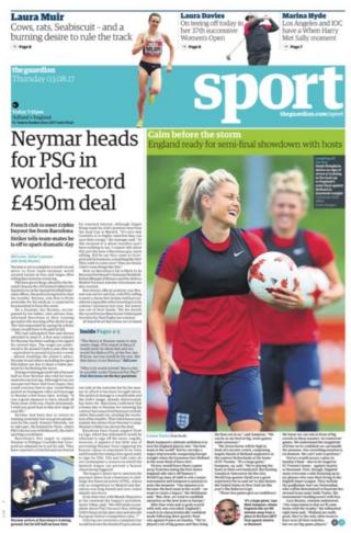 Guardian sport section on Thursday