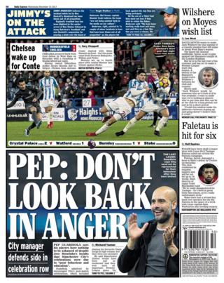 Daily Express back page on Wednesday featuring Pep Guardiola