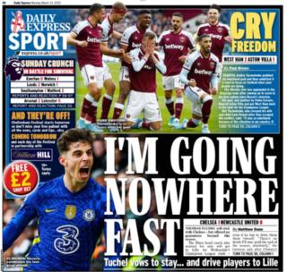 Main sport page of the Daily Express on 14 March 2022