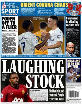 The Express quotes Patrice Evra labelling Manchester United as a "laughing stock"