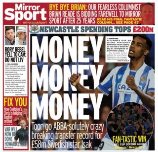 Thursday's Mirror back page - Money money money
