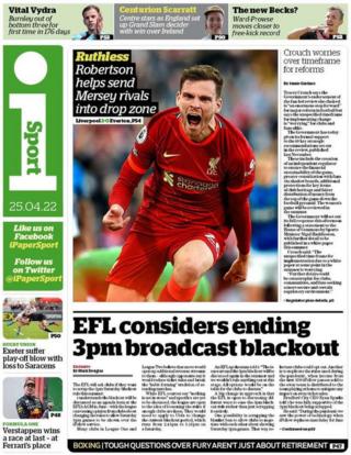 The front page of the i Sport section