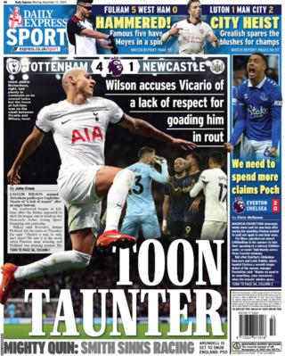 Back page of the Daily Express on 11 December 2023