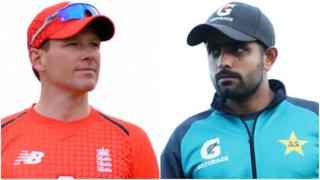 England captain Eoin Morgan and Pakistan's Babar Azam