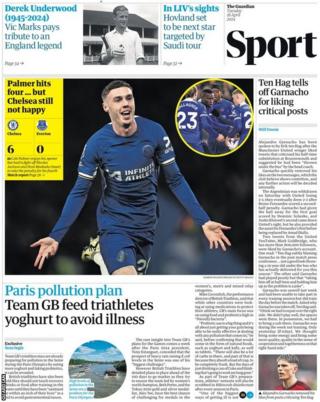 Lead sport page of the Guardian on 16 April 2024