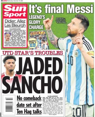 Back page of the Sun on 14 December 2022