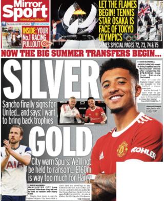 Back page of the Mirror on 24 July 2021