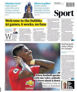 The back page of Wednesday's Guardian