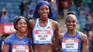 (left to right) Shelly-Ann Fraser, Shaunae Miller-Uibo and Dina Asher-Smith,