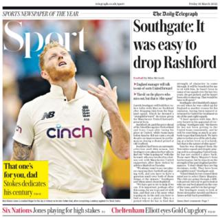 Friday's Daily Telegraph sports section