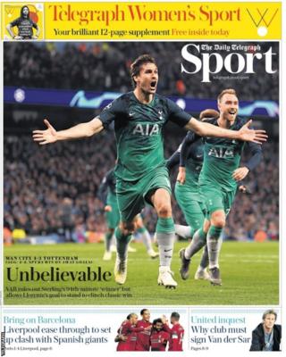 Thursday's Daily Telegraph back page