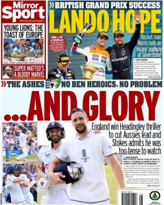Back page of the Daily Mirror on 10 July 2023