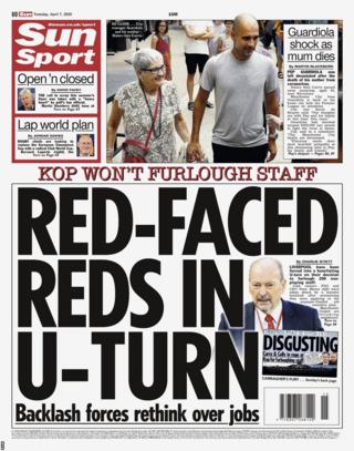 The back page of Tuesday's Sun