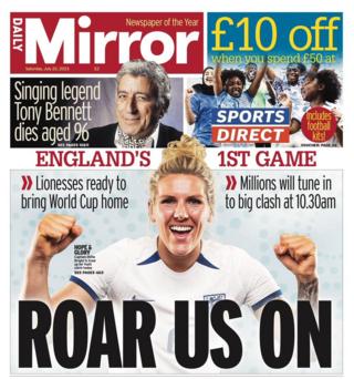 Englands Kapitänin Millie Bright auf der Titelseite des Mirror vom Samstag