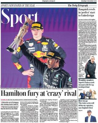The front page of the Daily Telegraph sports section