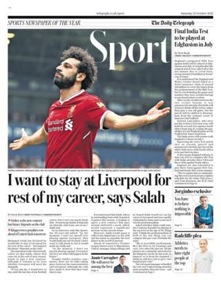 Saturday's Telegraph back page