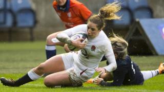 Abby Dow scores the try of the match