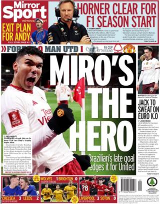 Back page of the Daily Mirror on 29 February 2024