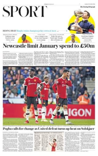 Sunday's Telegraph back page with the headline 'Newcastle limit January spend to £50m'