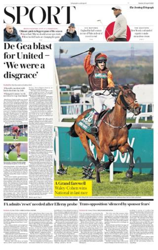 Contraportada del Sunday Telegraph: el ataque de De Gea al United - 'fuimos una vergüenza'