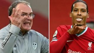 Leeds boss Marcelo Bielsa (left) and Liverpool defender Virgil van Dijk