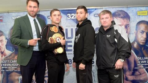 Boxing promoter Eddie Hearn, Ricky Burns, Kiryl Relikh and Ricky Hatton