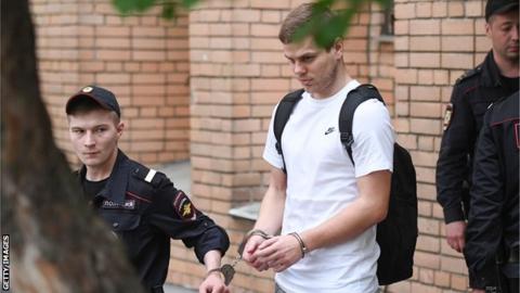 Aleksandr Kokorin is led away after the court case in Moscow