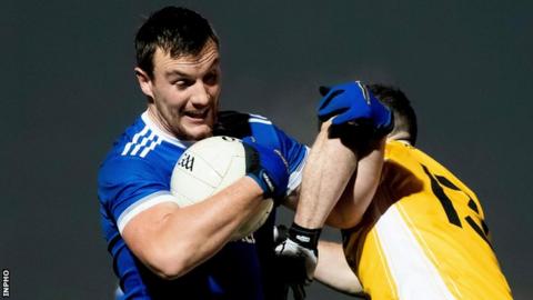 Naomh Conaill's Leo McLoone attempts to get past Clontibret's Pauric Boyle