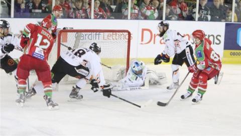 Cardiff Devils score against Sheffield Steelers