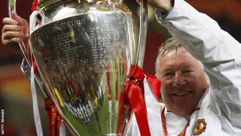 Sir Alex Ferguson with the Champions League trophy