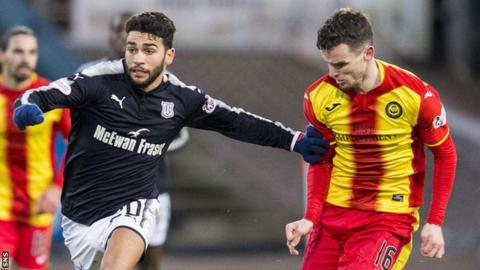 Dundee's Faissal El Bakhtaoui and Partick Thistle's Paul McGinn