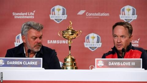 Europe captain Darren Clarke (left) and USA skipper Davis Love