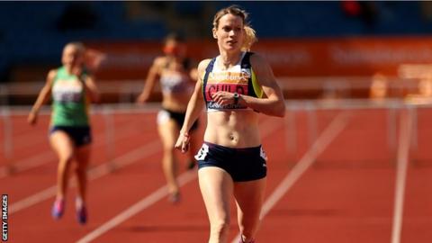 Eilidh Child wins the 400m hurdles in Birmingham