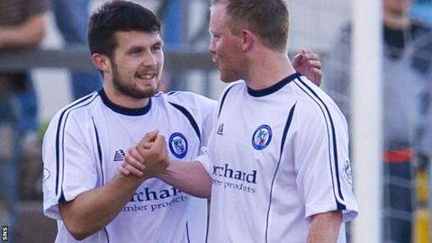 Dale Hilson (left) celebrates a goal for Forfar Athletic