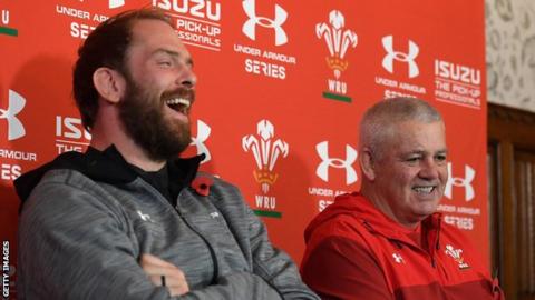 Alun Wyn Jones and Warren Gatland laughing