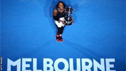 Serena Williams celebrates winning the 2017 Australian Open title