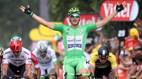 Marcel Kittel celebrates a Tour de France stage win