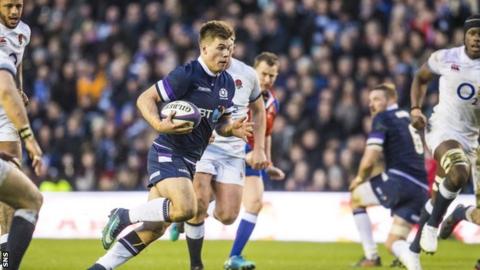 Scotland's Huw Jones playing against England