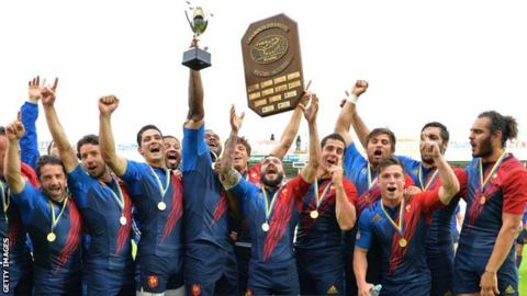 France celebrate winning the European Sevens Grand Prix